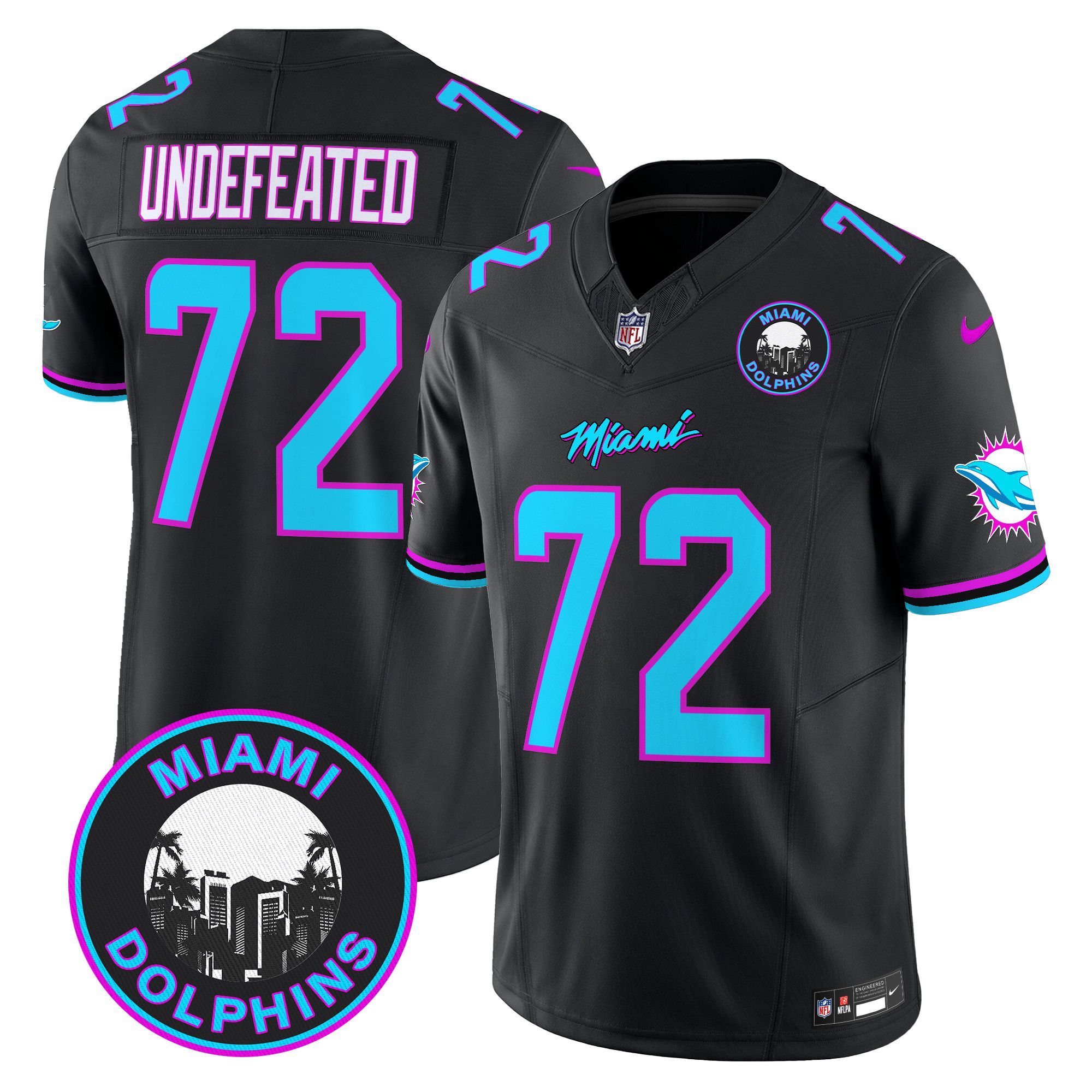 Men Miami Dolphins #72 Undefeated Black 2024 Nike Vapor Limited NFL Jersey style 1
